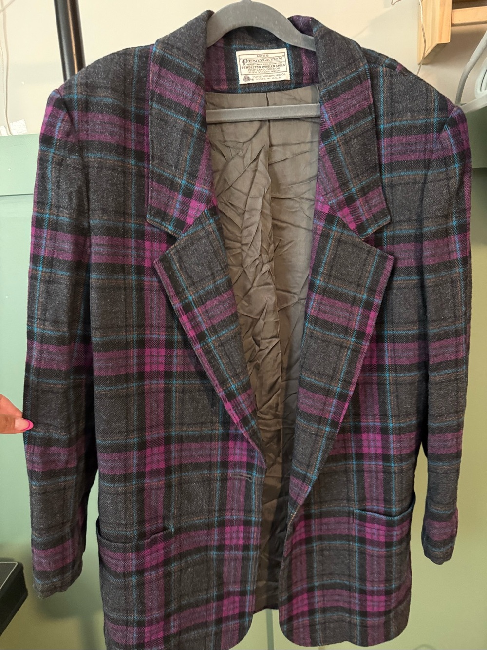 Pendleton Purple & Gray Plaid Wool Blazer